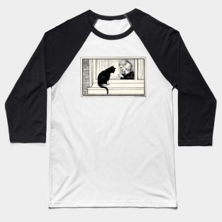 Girl talking to a cat on the windowsill Baseball T-Shirt